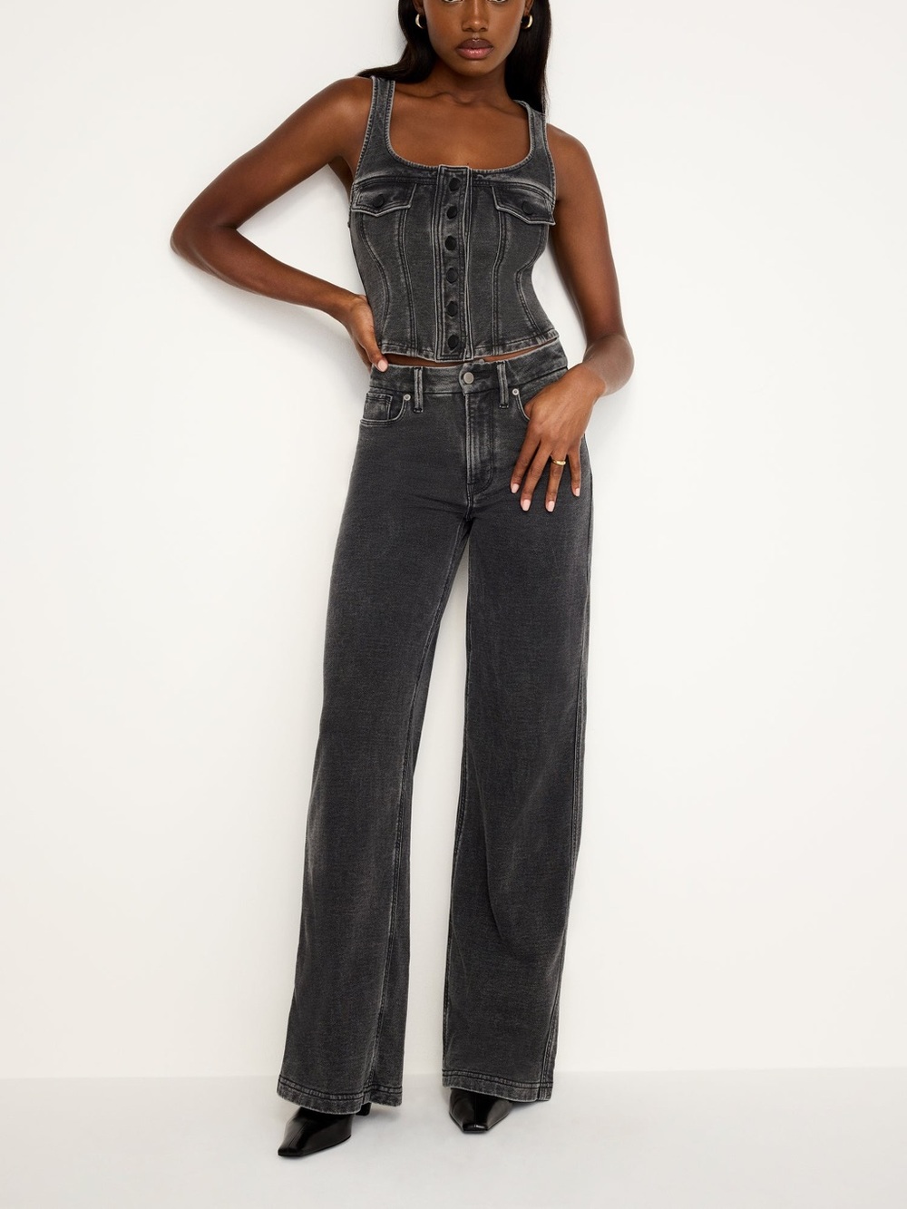 Good American Jeanius Black Terry Good Skate Pants Women 0/25